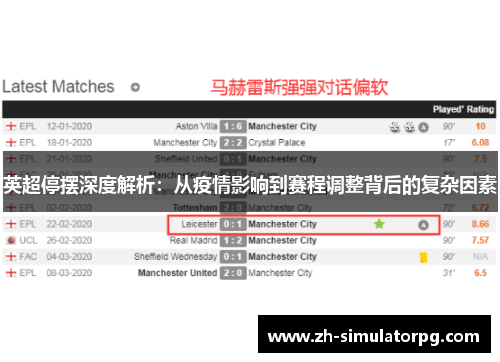 英超停摆深度解析:从疫情影响到赛程调整背后的复杂因素 英超停摆深度解析:从疫情影响到赛程调整背后的复杂因素